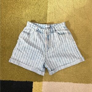 Forever 21 Light Denim Striped Long Inseam Shorts
